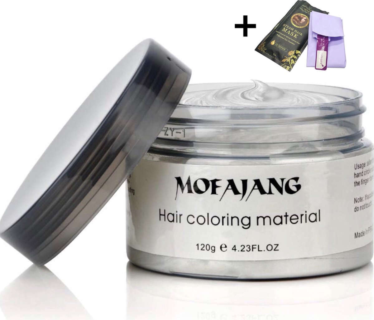   Japanse Haarkleur wax|Grijs|Inclusief haarmasker met haarcap|Haarverf|Tijdelijk haarkleur verandering|Carnaval/Cosplay natuurlijk haarcrème|